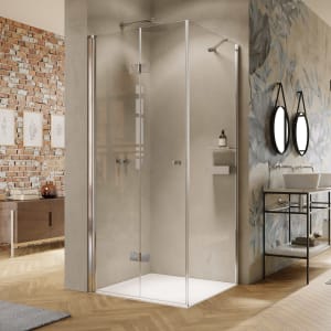 HÜPPE Solva teilgerahmt 4-Eck Schwingfalttür 100 x 200 cm, Glas ohne Anti-Plaque, Linksbefestigung