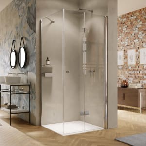 HÜPPE Solva teilgerahmt 4-Eck Schwingfalttür 80 x 200 cm, Glas mit Anti-Plaque, Rechtsbefestigung