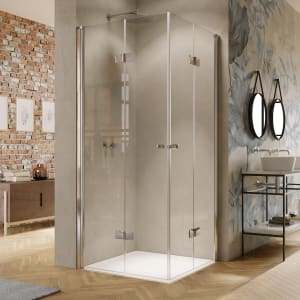 HÜPPE Solva teilgerahmt 4-Eck Schwingfalttür 90 x 200 cm, Glas mit Anti-Plaque, Linksbefestigung