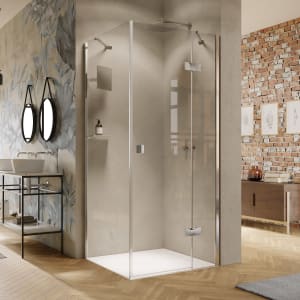 HÜPPE Solva teilgerahmt 4-Eck Schwingtür mit festem Segment 90 x 200 cm, Glas mit Anti-Plaque, Rechtsbefestigung