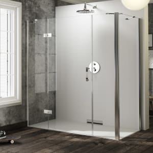 HÜPPE Solva teilgerahmt 4-Eck Schwingtür mit links und rechts Festteil 110-150 x 200,1-220 cm, Glas ohne Anti-Plaque, Linksbefestigung