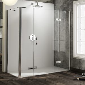 HÜPPE Solva teilgerahmt 4-Eck Schwingtür mit links und rechts Festteil 150,1-330 x 120-200 cm, Glas mit Anti-Plaque, Rechtsbefestigung