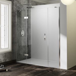 HÜPPE Solva teilgerahmt 4-Eck Schwingtür mit links und rechts Festteil 150,1-330 x 200,1-220 cm, Glas mit Anti-Plaque, Linksbefestigung