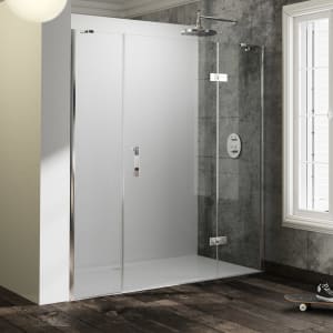 HÜPPE Solva teilgerahmt 4-Eck Schwingtür mit links und rechts Festteil 110-150 x 120-200 cm, Glas mit Anti-Plaque, Rechtsbefestigung