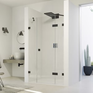 HÜPPE SolvaPro Schwingtür mit festem Segment und Nebenteil in Nische 110-150 x 200,1-220 cm, mit Anti-Plaque