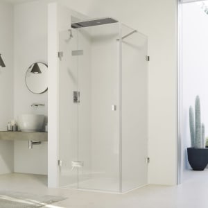 HÜPPE SolvaPro Schwingtür mit festem Segment und Seitenwand 120,1-150 x 120-200 cm, mit Anti-Plaque