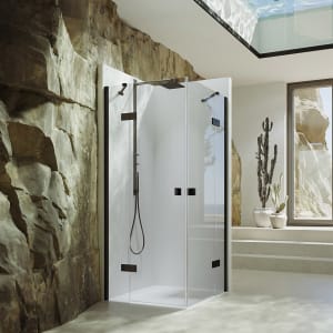 HÜPPE SolvaPro Schwingtür mit festem Segment für Eckeinstieg (1/2) 90 x 200 cm, ohne Anti-Plaque