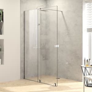 HÜPPE Xtensa pure Walk-In Gleittür mit festem Segment 110 cm, Anschlag links, Stabilisationsbügel in 45°