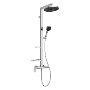 Ideal Standard Ceraflow Alu+ Duschsystem mit Brausearmatur, 2 Ablagen, 2-Funktions-Handbrause und 2-Funktions-Kopfbrause