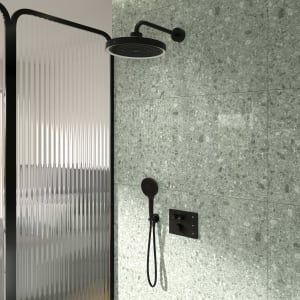 Ideal Standard Duscharmaturen-Set – Ceratherm Navigo® Brausethermostat Unterputz mit Easy-Box Unterputz-Grundkörper, Solos 3-Funktions-Kopf- und Handbrause, LED-Leuchtring