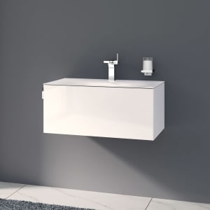 Keuco EDITION 11 Art Emaille-Waschtisch mit Waschtischunterschrank und Schaftventil, 1 Auszug, 1 Hahnloch, 80 cm