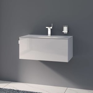 Keuco EDITION 11 Art Emaille-Waschtisch mit Waschtischunterschrank und Schaftventil, 1 Auszug, 1 Hahnloch, 80 cm