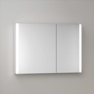 Keuco Royal Metis LED Aufputz-Spiegelschrank 100 x 71 cm, mit 2 Türen asymmetrisch, schweizer Ausführung