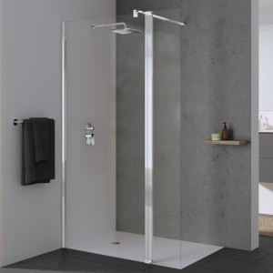 Koralle SL450 Walk-In Trennwand links mit Pendelelement, Typ WWPBOA L 160, 160 x 200 cm, bodengleich, mit GlasPlus