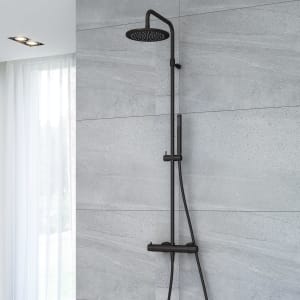 Kronenbach Lima 2.0 Black Duschsystem mit Thermostat, Kopfbrause Ø 22,5 cm