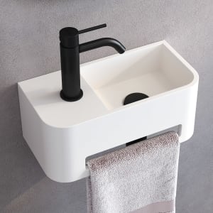 Kronenbach Stone Handwaschbecken 38 x 19 cm Becken rechts mit Hahnlochbohrung, mit Handtuchhalterung