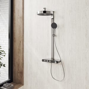 Kronenbach Aquivara Thermostat-Duschsystem Aufputz mit Ablage und 2-Funktions Kopfbrause Ø 31 cm