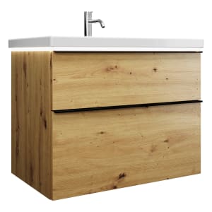 burgbad Eqio Waschtischkombination mit Keramik-Waschtisch mit LED-Beleuchtung, 83 cm, mit Griffleiste G0252