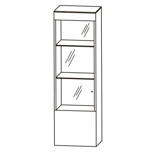 Puris b • bright Mittelschrank-Vitrine 40 x 30 x 130,8 cm mit 1 Glastür und 2 LED-Glasfachböden, Anschlag links