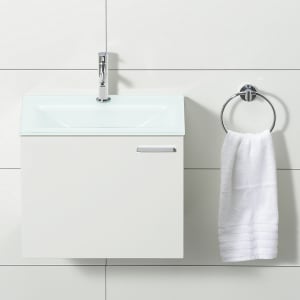 progettobagno Enea 50 Gästewaschtischkombination mit Glaswaschtisch 50 cm, Türanschlag links