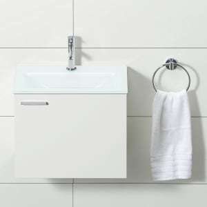 progettobagno Enea 50 Gästewaschtischkombination mit Glaswaschtisch 50 cm, Türanschlag rechts