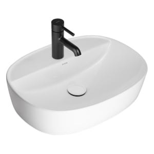 OLTENS Hamnes Thin Aufsatzwaschbecken oval 51 x 39 cm, mit Hahnloch, mit SmartClean