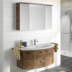 Pelipal Serie 4010 Möbelkombination 120 cm mit Spiegelschrank mit LED-Kranzbeleuchtung, Keramikwaschtisch und Waschtischunterschrank