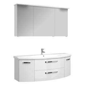 Pelipal Serie 4010 Möbelkombination 140 cm mit Spiegelschrank mit LED-Kranzbeleuchtung, Keramikwaschtisch und Waschtischunterschrank