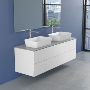progettobagno Elba Doppel-Unterschrank 160 cm mit Glasplatte ohne Hahnlochbohrung und FLY 56 Aufsatzwaschtischen