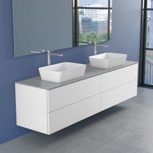 progettobagno Elba Doppel-Unterschrank 200 cm mit Glasplatte ohne Hahnlochbohrung und FLY 56 Aufsatzwaschtischen