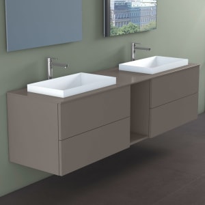 progettobagno Elba Doppel-Unterschrank 190 cm mit Glasplatte, Hahnlochbohrung und ELY 60 Einbauwaschtischen