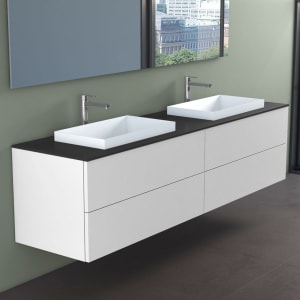 progettobagno Elba Doppel-Unterschrank 200 cm mit Glasplatte ohne Hahnlochbohrung und ELY 60 Einbauwaschtischen