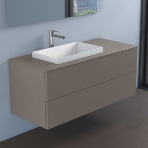 progettobagno Elba Unterschrank 120 cm, Ausführung links mit Glasplatte, Hahnlochbohrung und ELY 60 Einbauwaschtisch