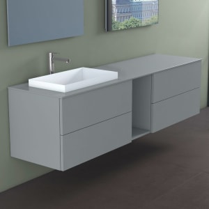 progettobagno Elba Unterschrank 190 cm, Ausführung links  mit Glasplatte , Hahnlochbohrung und ELY 60 Einbauwaschtisch