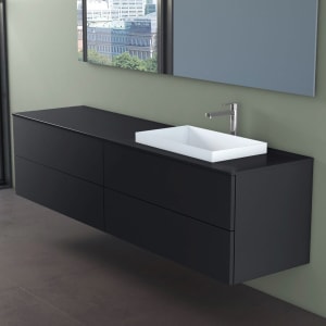 progettobagno Elba Unterschrank 200 cm, Ausführung rechts  mit Glasplatte , Hahnlochbohrung und ELY 60 Einbauwaschtisch