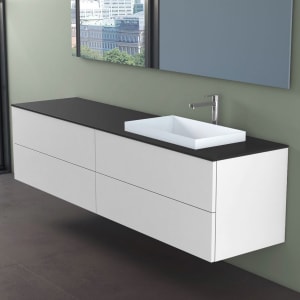 progettobagno Elba Unterschrank 200 cm, Ausführung rechts  mit Glasplatte ohne Hahnlochbohrung und ELY 60 Einbauwaschtisch