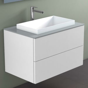 progettobagno Elba Unterschrank 80 cm mit Glasplatte ohne Hahnlochbohrung und ELY 60 Einbauwaschtisch