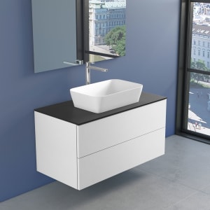 progettobagno Elba Unterschrank 100 cm mit Glasplatte, Hahnlochbohrung und FLY 56 Aufsatzwaschtisch