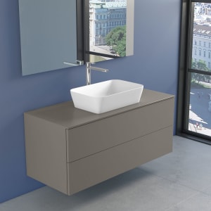 progettobagno Elba Unterschrank 120 cm mit Glasplatte ohne Hahnlochbohrung und FLY 56 Aufsatzwaschtisch
