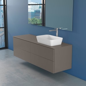 progettobagno Elba Unterschrank 160 cm Rechts  mit Glasplatte, Hahnlochbohrung und FLY 56 Aufsatzwaschtisch