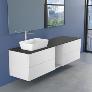 progettobagno Elba Unterschrank 190 cm Links mit Glasplatte ohne Hahnlochbohrung und FLY 56 Aufsatzwaschtisch
