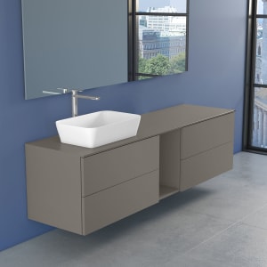 progettobagno Elba Unterschrank 190 cm Links mit Glasplatte ohne Hahnlochbohrung und FLY 56 Aufsatzwaschtisch