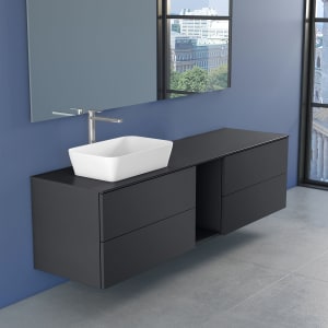 progettobagno Elba Unterschrank 190 cm Links mit Glasplatte ohne Hahnlochbohrung und FLY 56 Aufsatzwaschtisch