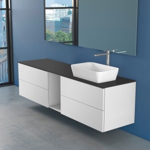 progettobagno Elba Unterschrank 190 cm Rechts mit Glasplatte, Hahnlochbohrung und FLY 56 Aufsatzwaschtisch