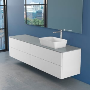 progettobagno Elba Unterschrank 200 cm Rechts mit Glasplatte, Hahnlochbohrung und FLY 56 Aufsatzwaschtisch