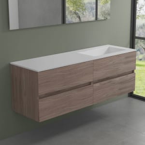progettobagno Evo 54 Walnuss Vision Waschtisch Lago mit Unterschrank  160 cm , Ausführung rechts ohne Hahnloch