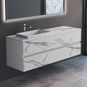 progettobagno Evo Marmi Unterschrank 160 cm mit Waschtischplatte, Hahnlochbohrung und ELY 60 Einbauwaschtisch , Ausführung links