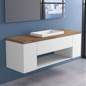 progettobagno Evo Terra Unterschrank 160 cm mit Platte in Holzdekor, ohne Hahnlochbohrung und ELY 60 Einbauwaschtisch