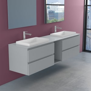 progettobagno Stresa Doppel-Unterschrank 190 cm mit Glasplatte, Hahnlochbohrung und ELY 60 Einbauwaschtischen