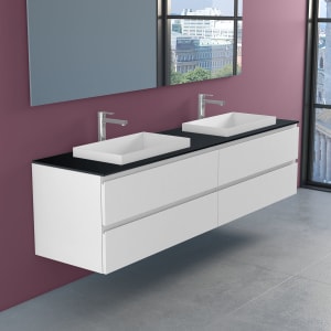 progettobagno Stresa Doppel-Unterschrank 200 cm mit Glasplatte, Hahnlochbohrung und ELY 60 Einbauwaschtischen
